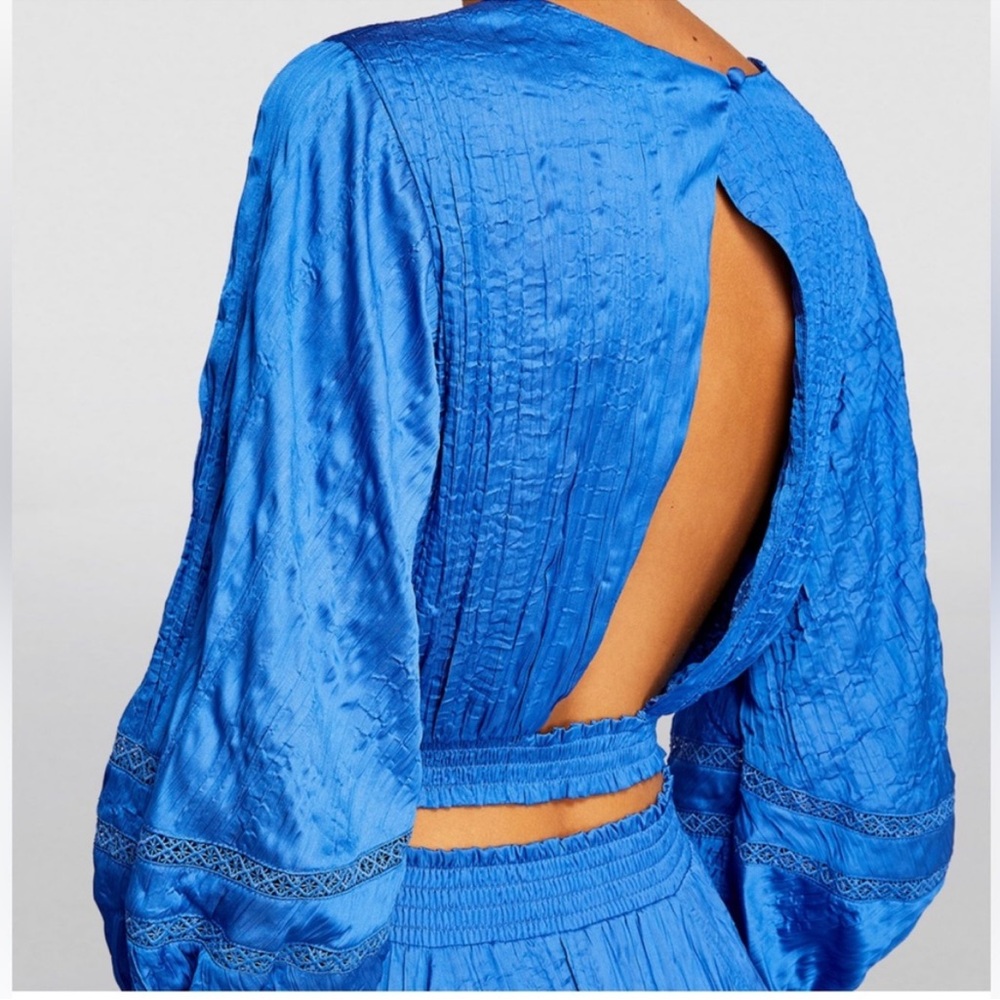 House of Harlow 1960 Blue Two Piece Set Open Back Crop Top & Flowy Pants Size S - Picture 3 of 11